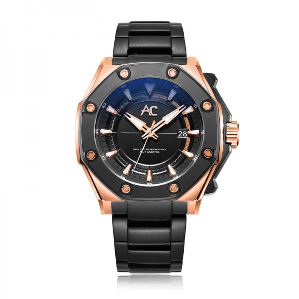 Alexandre Christie AC 9601 Rosegold Black Steel Automatic MABBRBA AC Collection